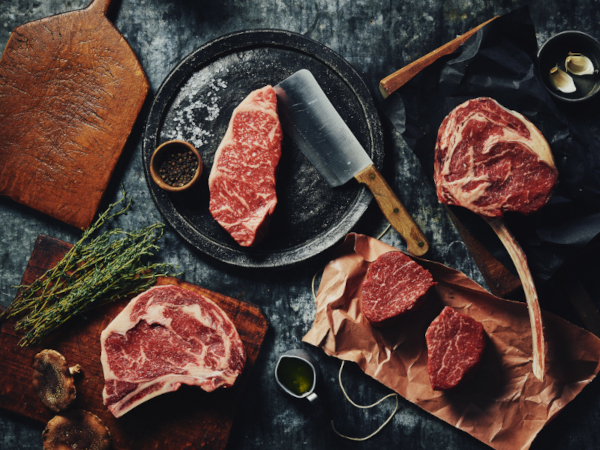 Woodward Meats steak spread - new york, rib eye, filet, and tomahawk
