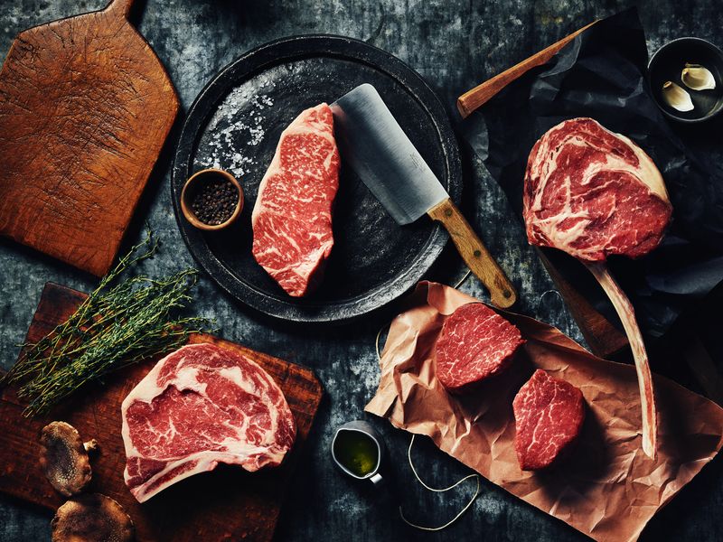 Woodward Meats steak spread - new york, rib eye, filet, and tomahawk